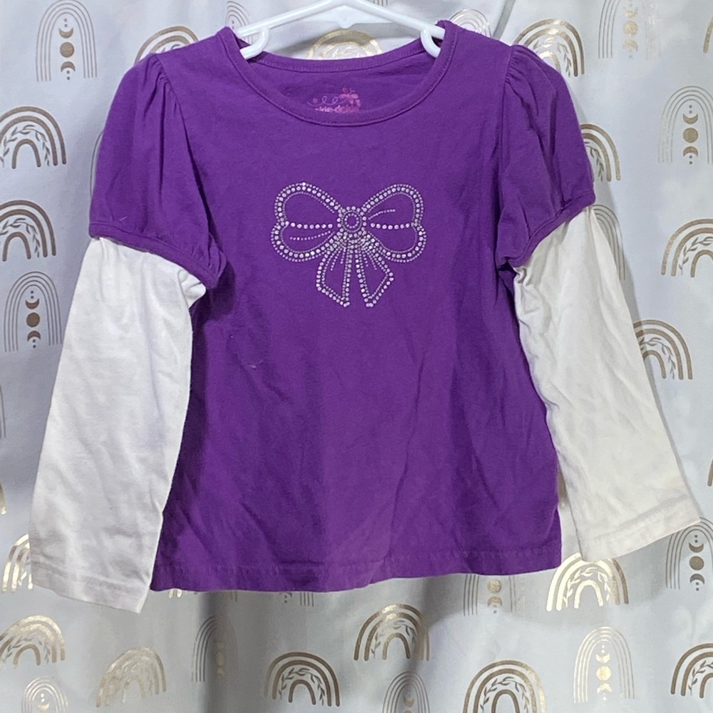 Okie Dokie Purple and White Long Sleeve Tee with Bow